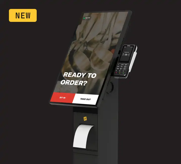Slice self-ordering kiosk displaying a restaurant menu on a touchscreen