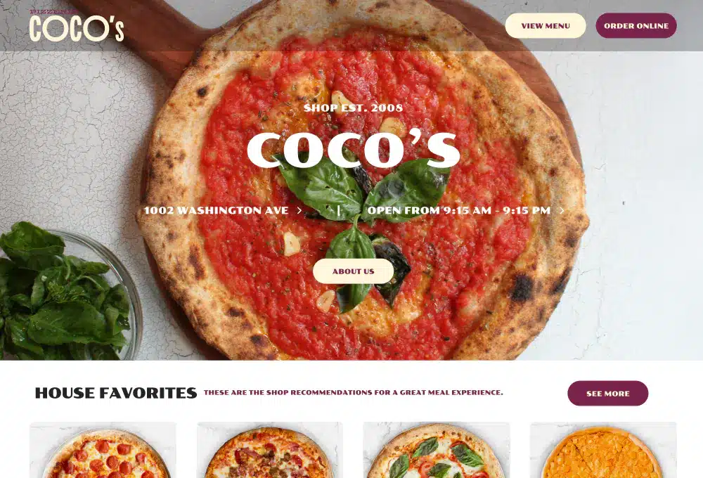 Slice restaurant website template design, option 1 of 12