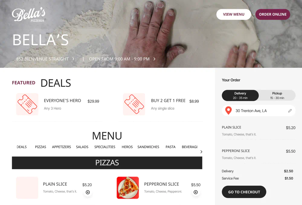 Slice restaurant website template design, option 10 of 12