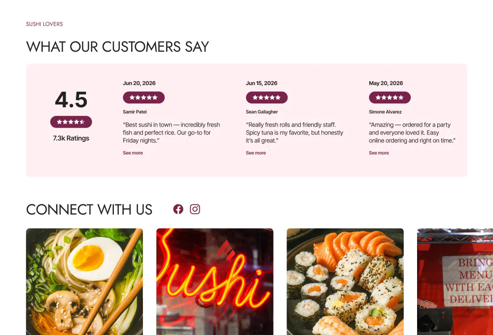 Slice restaurant website template design, option 12 of 12