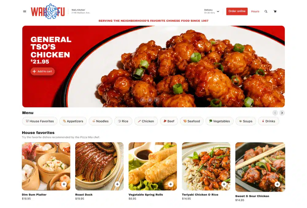 Slice restaurant website template design, option 3 of 12