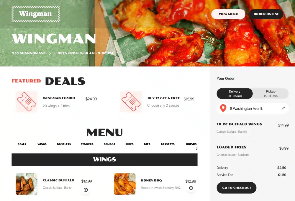 Slice restaurant website template design, option 6 of 12