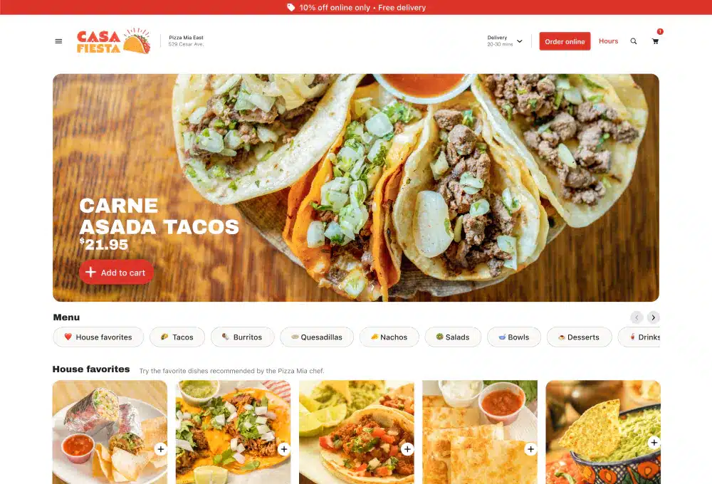 Slice restaurant website template design, option 7 of 12